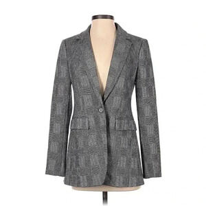 Ann Taylor Loft Womens Size 4 Riley Blazer Houndstooth Plaid Black White 70270